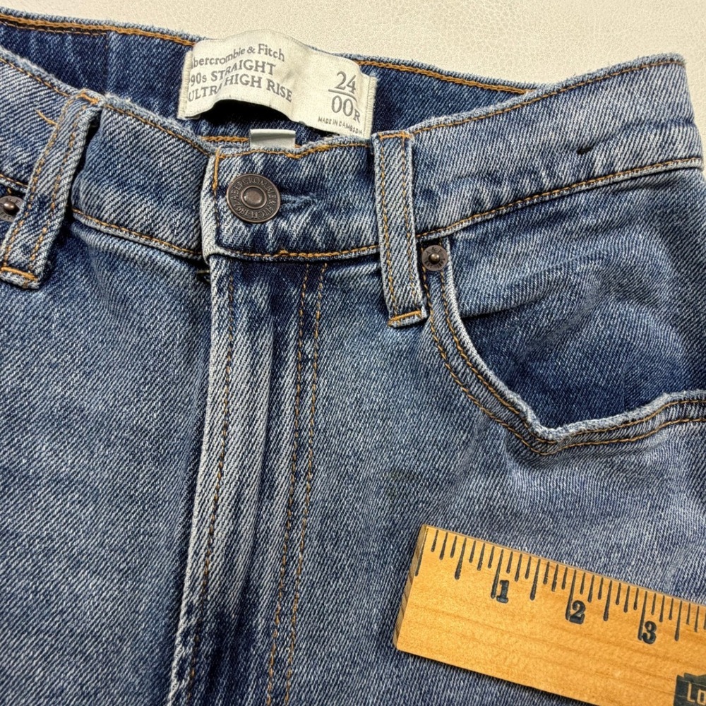 Abercrombie & Fitch 90s Straight Ultra High Rise Curve Love Jeans Blue 24 00R - Picture 7 of 11